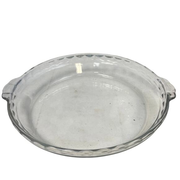 Vintage Scalloped Edge Smooth 10" Clear Glass Shallow Baking Pie Dish - Picture 1 of 3